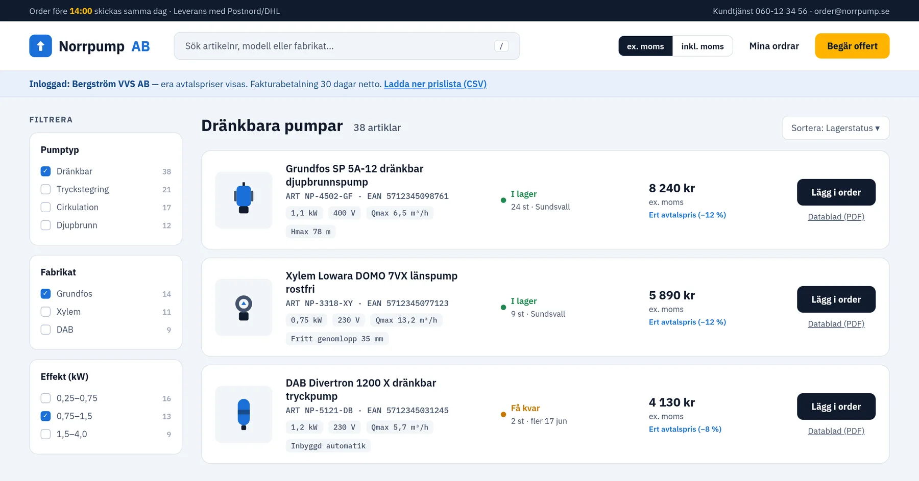 Norrpump AB — VVS-grossist · B2B