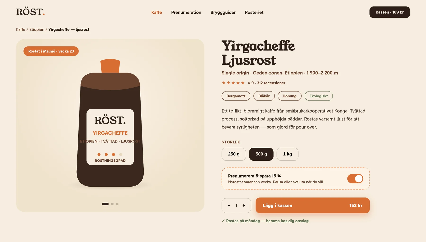 RÖST Kafferosteri — Kaffeprenumeration · D2C